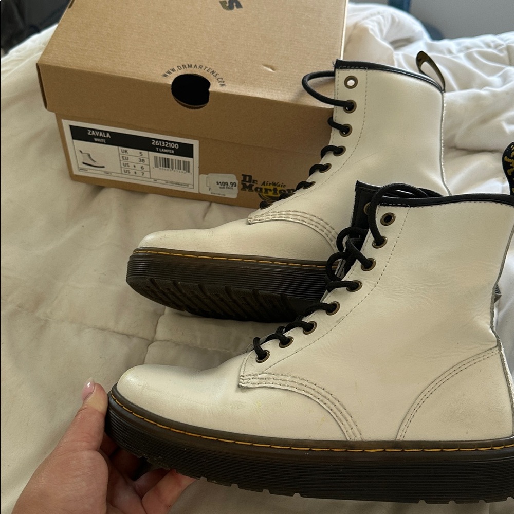Dr. Martens White and Black Leather Boots